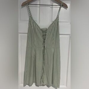 NWT Vero Moda Juniors XL Lace Up Romper Linen Blend‎ Green & White Stripes NEW
